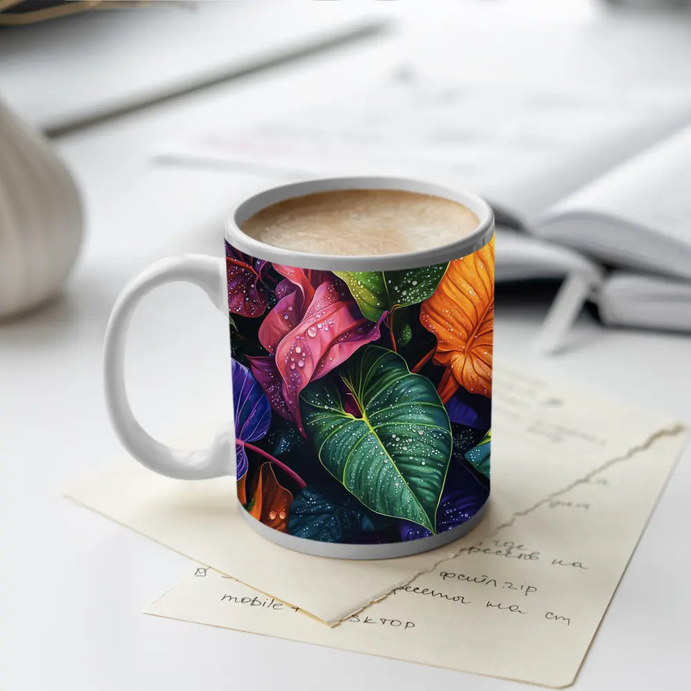 Tropical Leaves With Water Droplets Art – Mugs