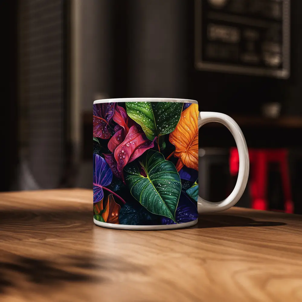 Tropical Leaves With Water Droplets Art – Mugs