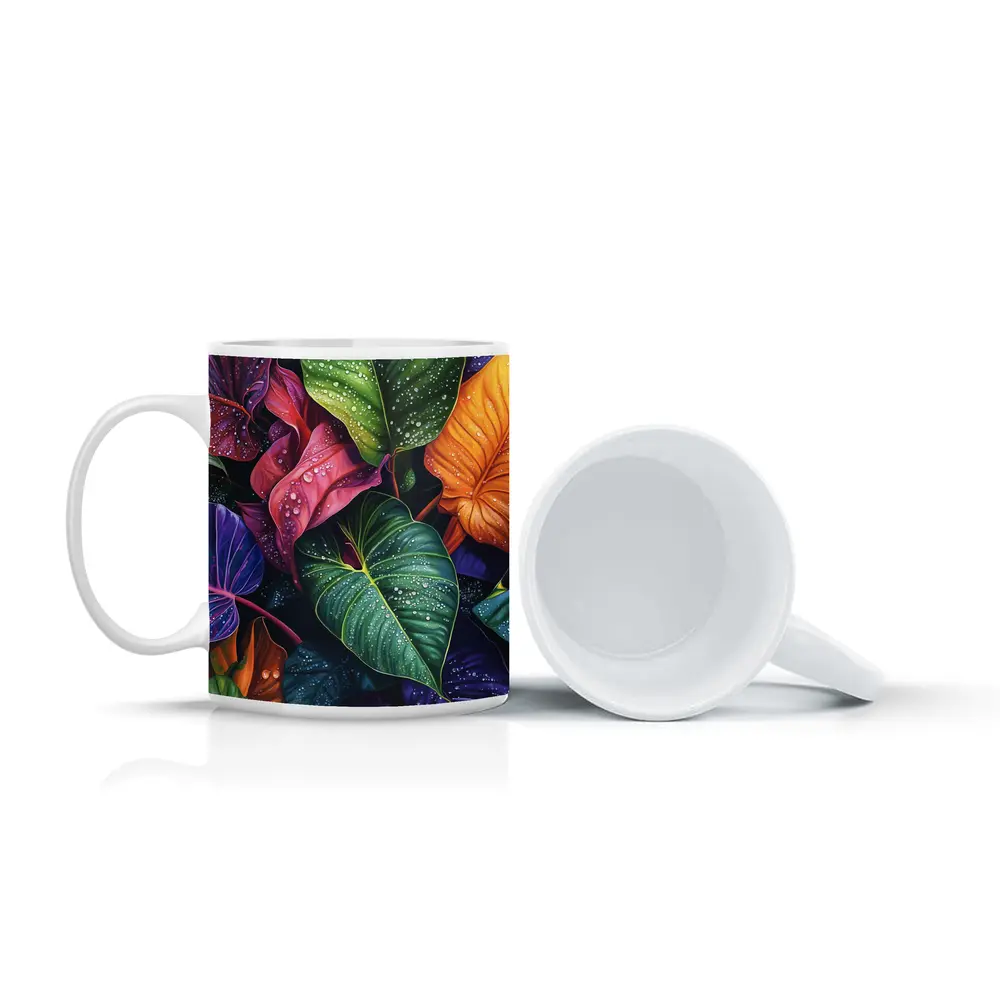 Tropical Leaves With Water Droplets Art – Mugs