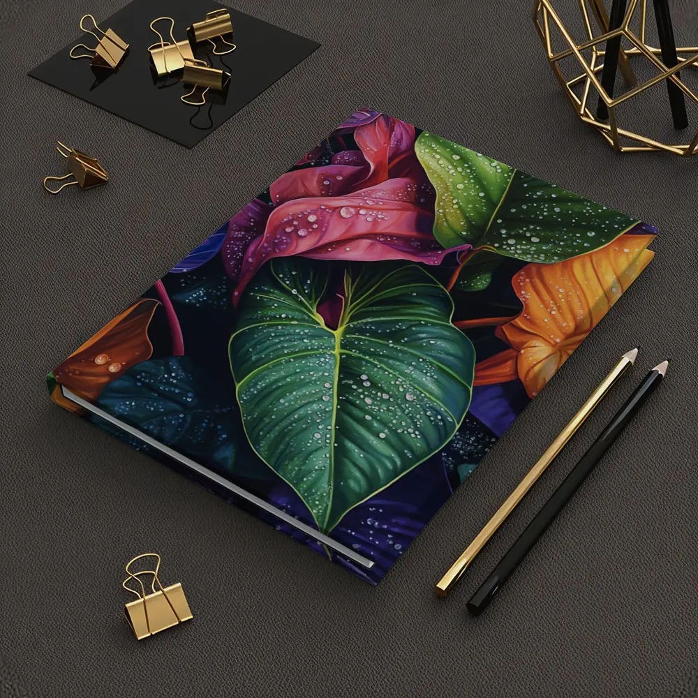 Tropical Leaves With Water Droplets Art – Notebooks