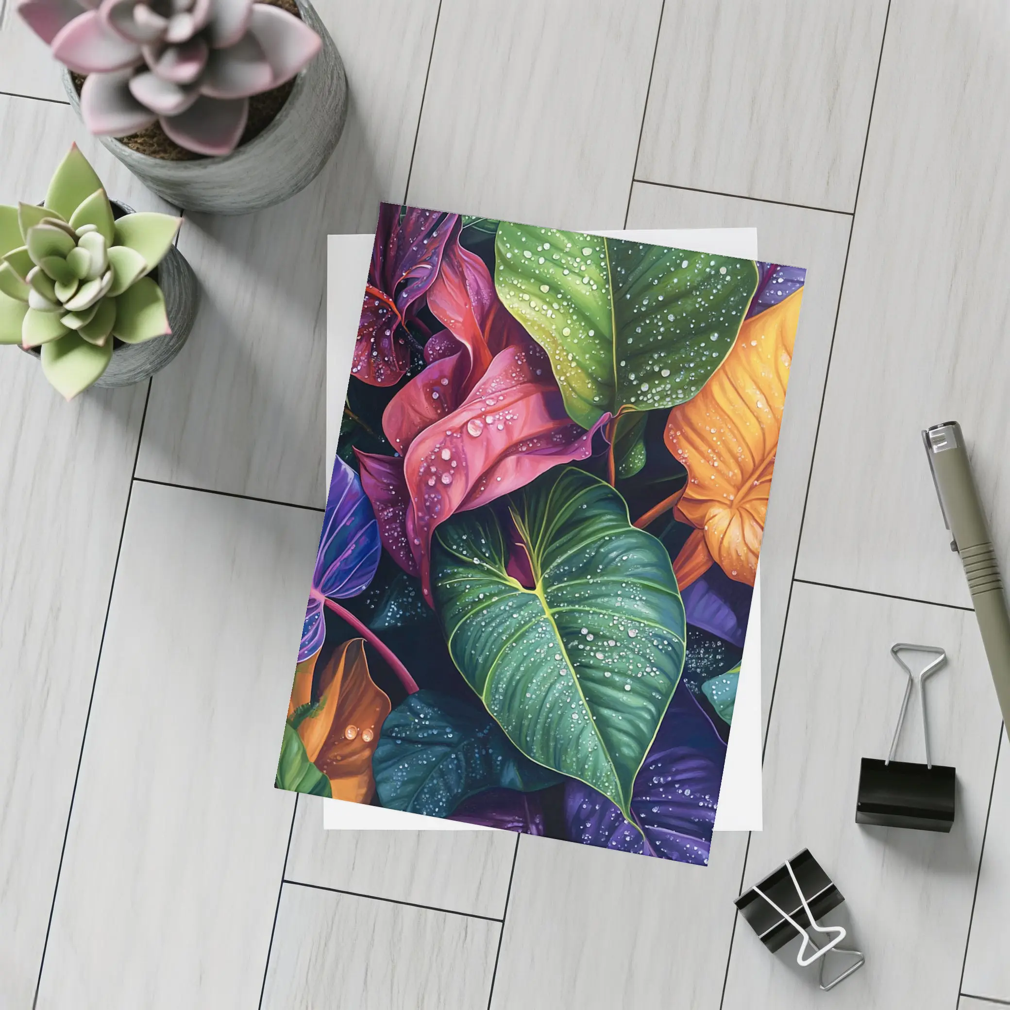 Tropical Leaves With Water Droplets Art – Postcards
