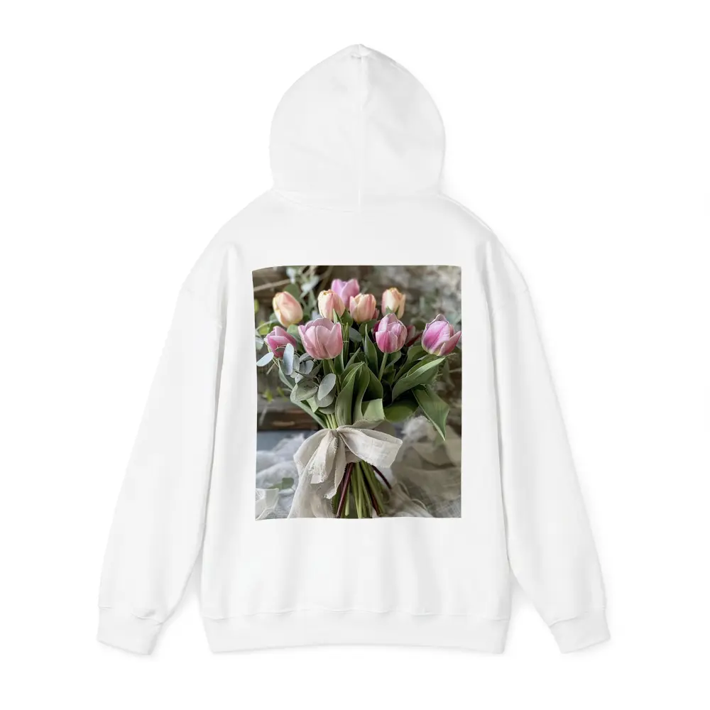 Pink Tulips Bouquet Rustic Linen Ribbon – Hoodies