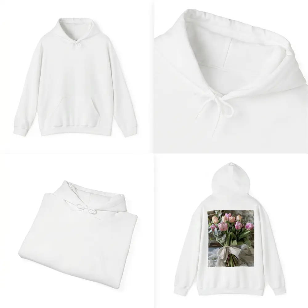 Pink Tulips Bouquet Rustic Linen Ribbon – Hoodies