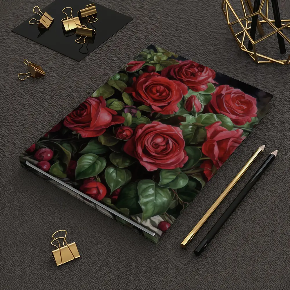 Red Roses Bouquet Dark Moody Oil Painting – Notebooks