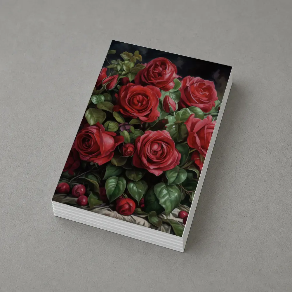 Red Roses Bouquet Dark Moody Oil Painting – Postcards