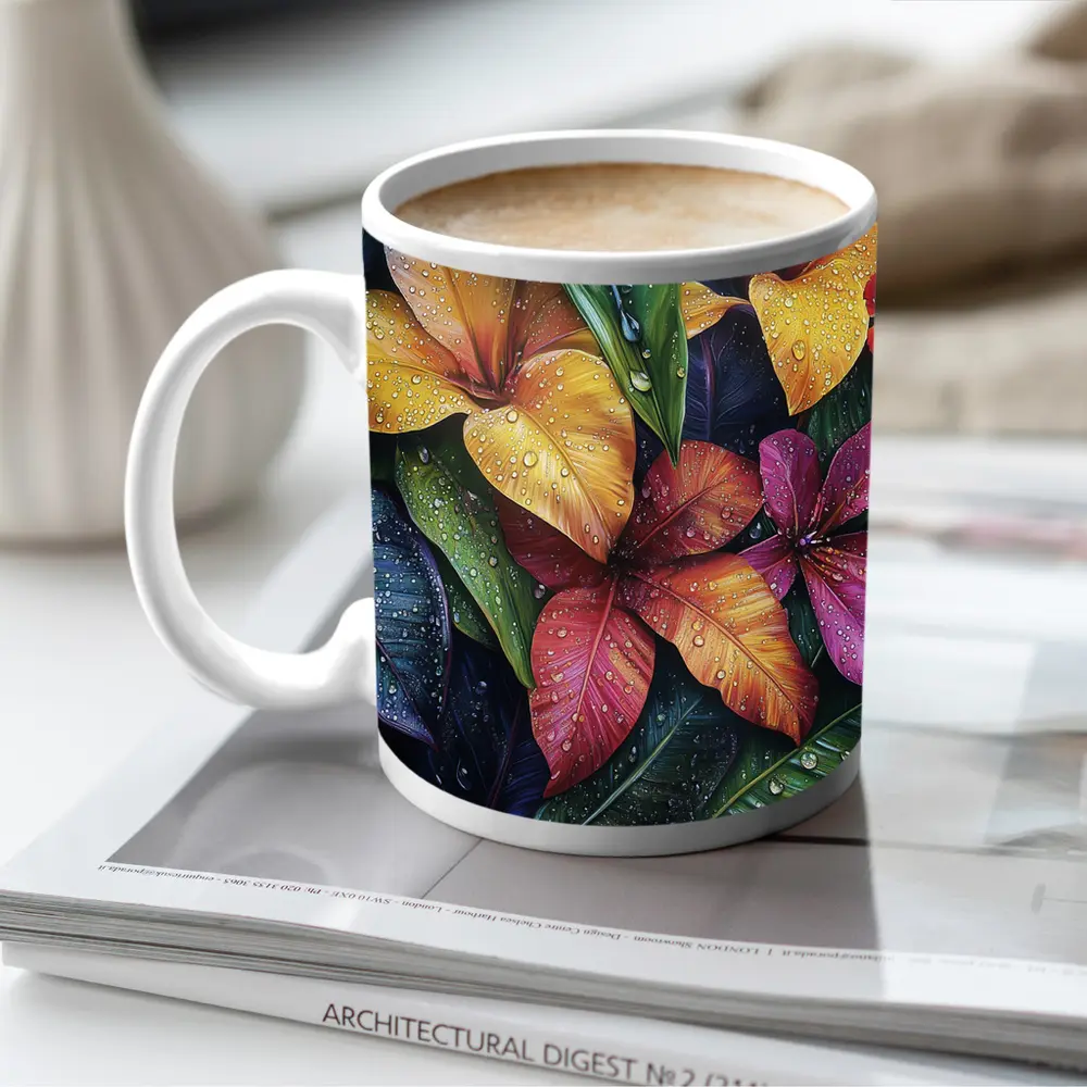 Tropical Plumeria Flowers With Raindrops Art – Mugs