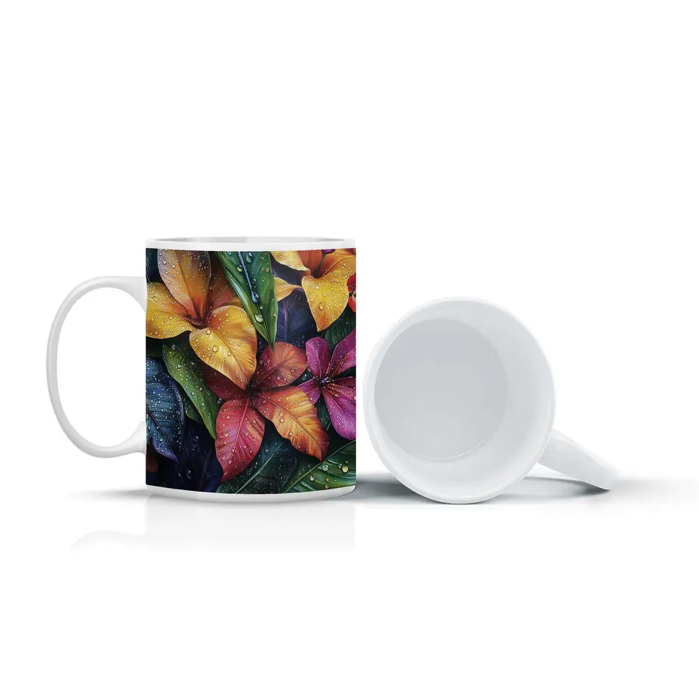 Tropical Plumeria Flowers With Raindrops Art – Mugs