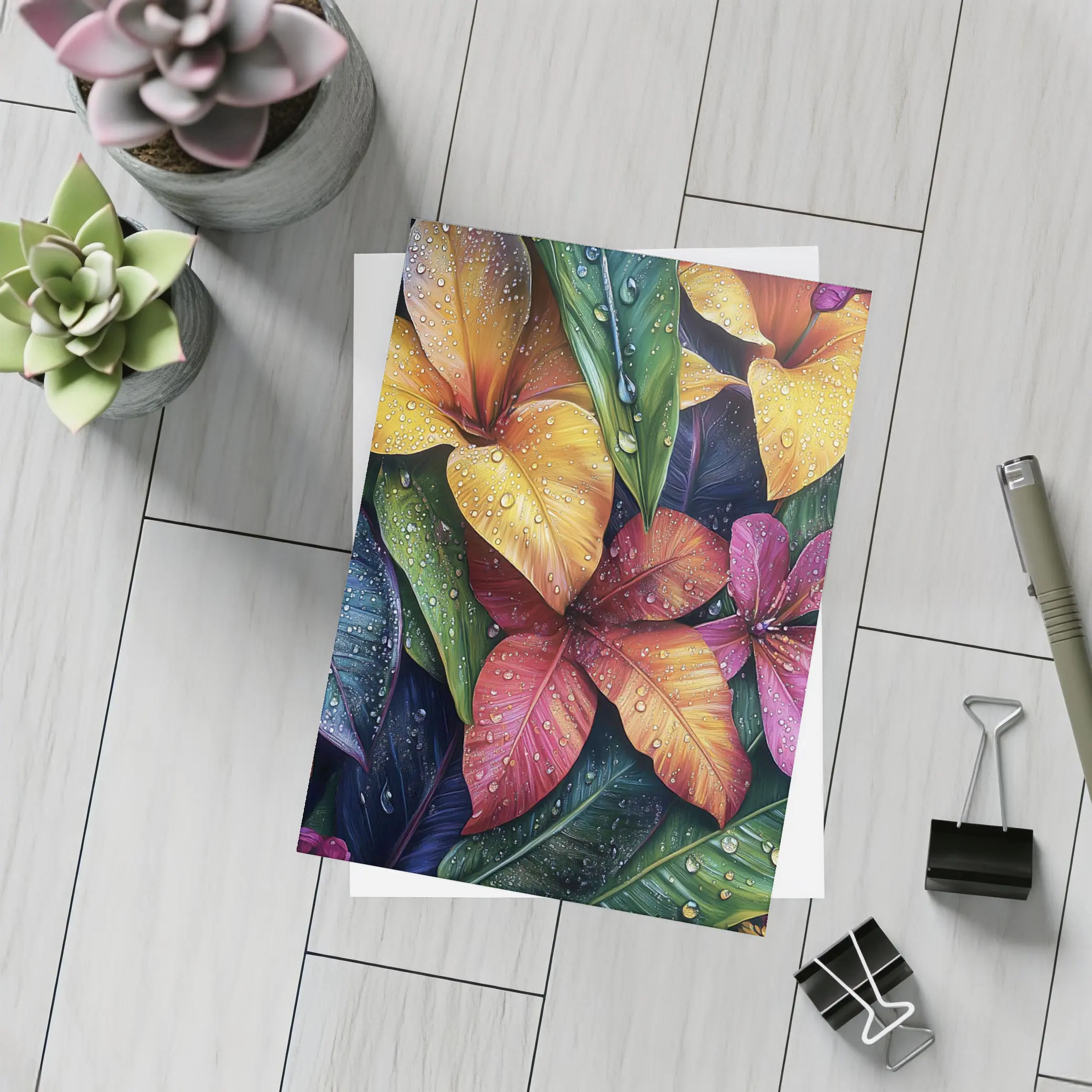 Tropical Plumeria Flowers With Raindrops Art – Postcards