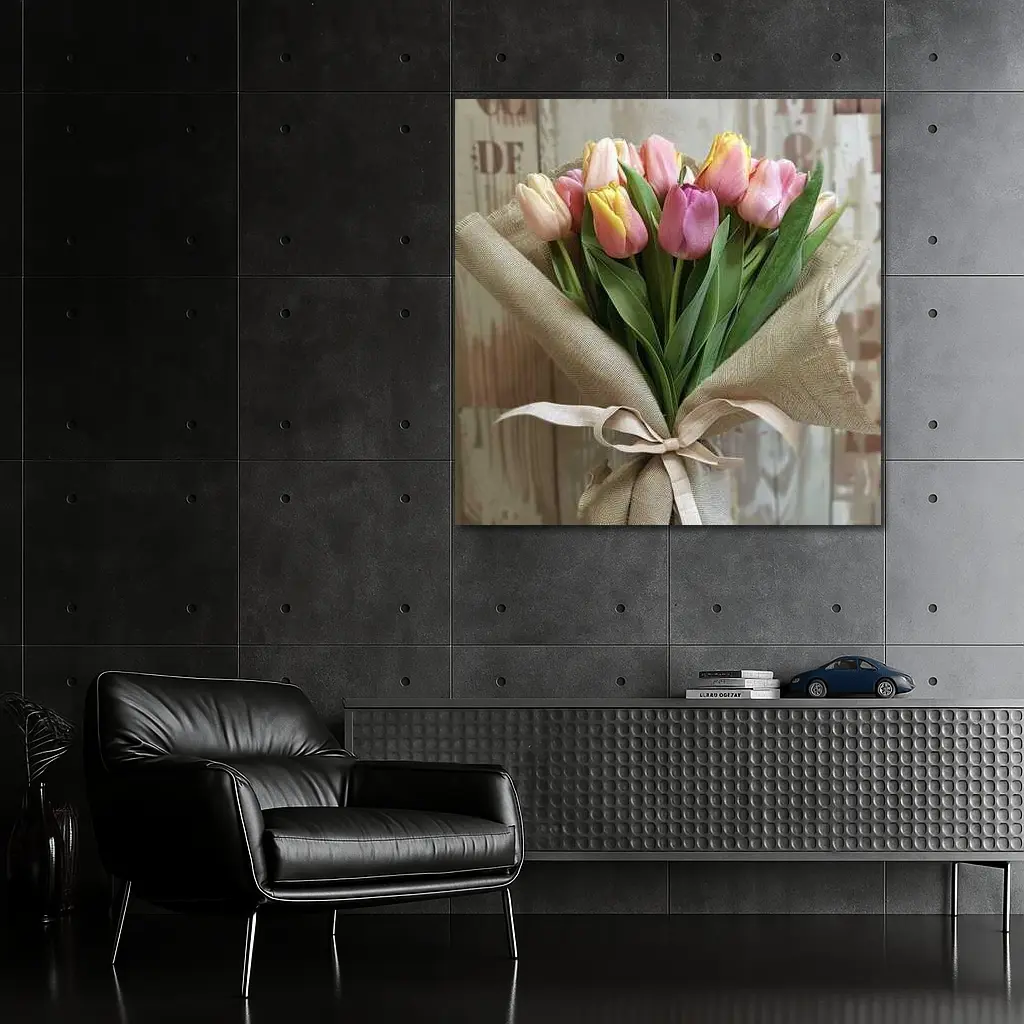 Pink Tulips Bouquet Wrapped in Burlap – Wall Art