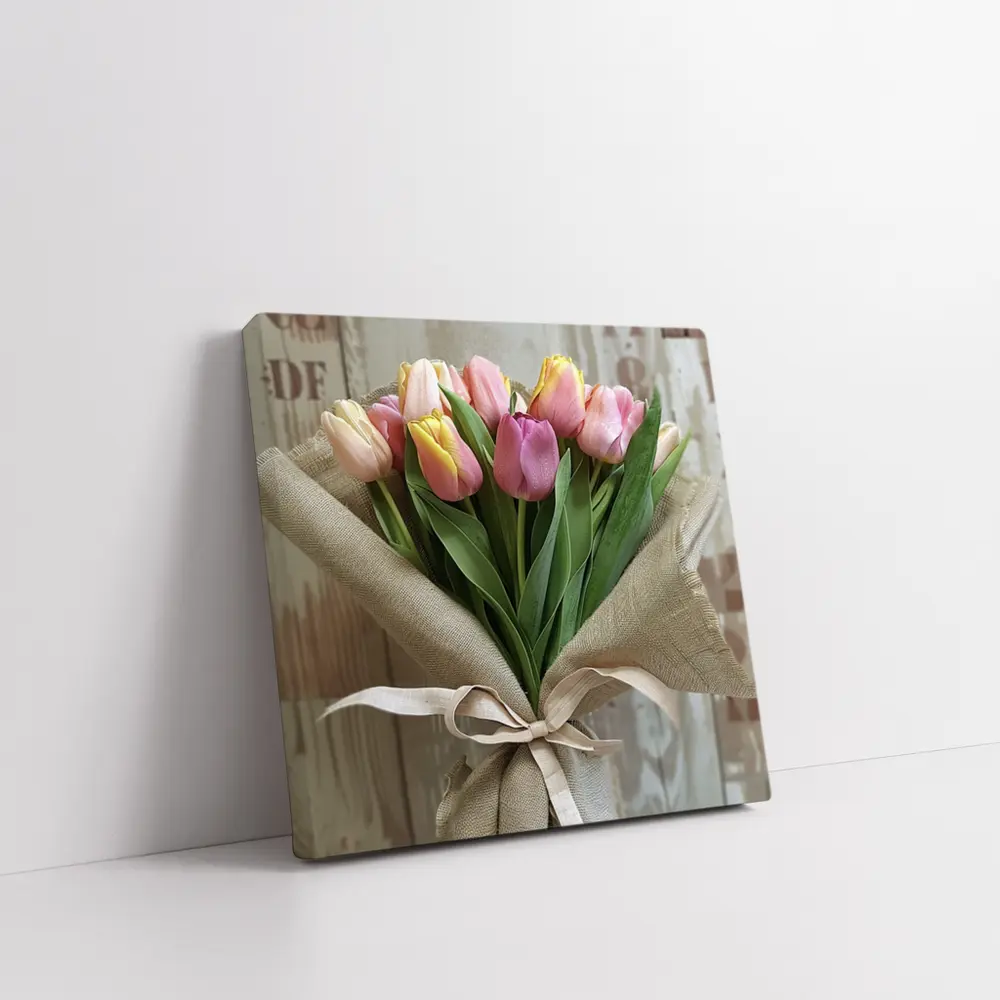 Pink Tulips Bouquet Wrapped in Burlap – Wall Art