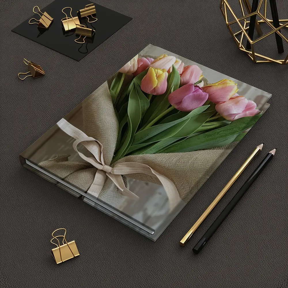 Pink Tulips Bouquet Wrapped in Burlap – Notebooks