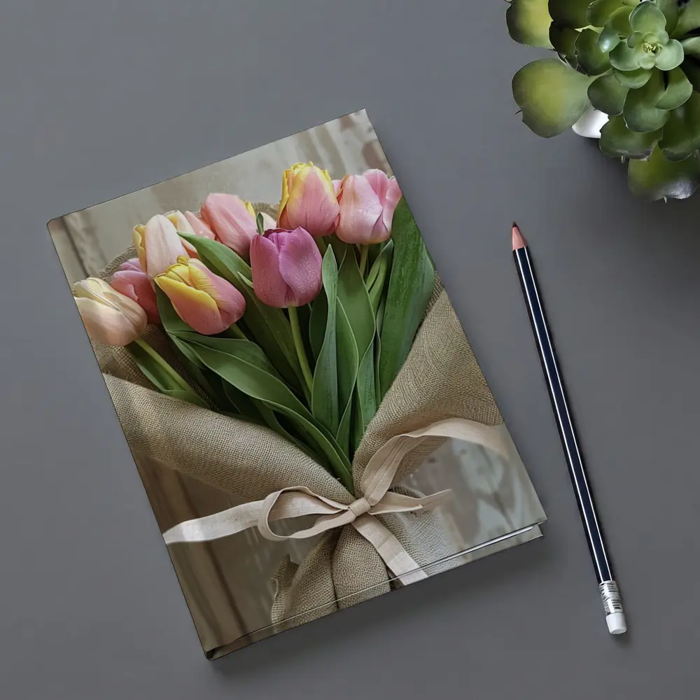 Pink Tulips Bouquet Wrapped in Burlap – Notebooks