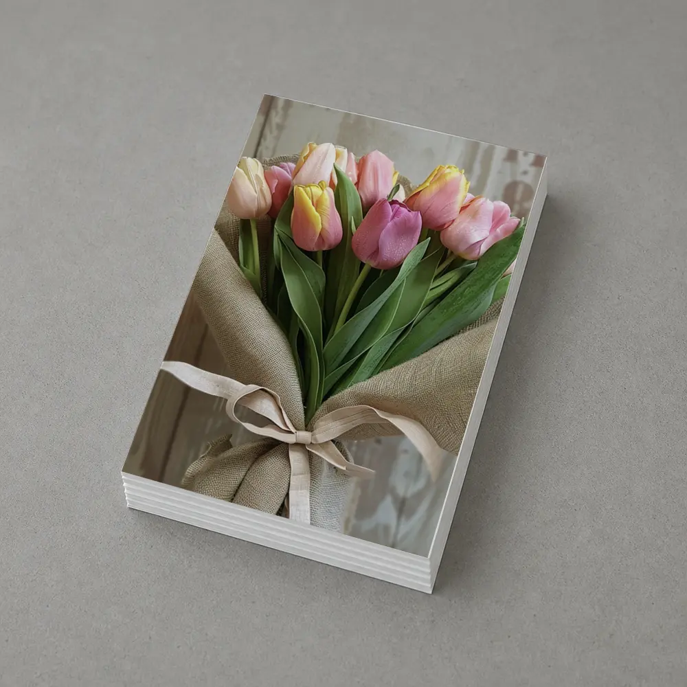 Pink Tulips Bouquet Wrapped in Burlap – Postcards