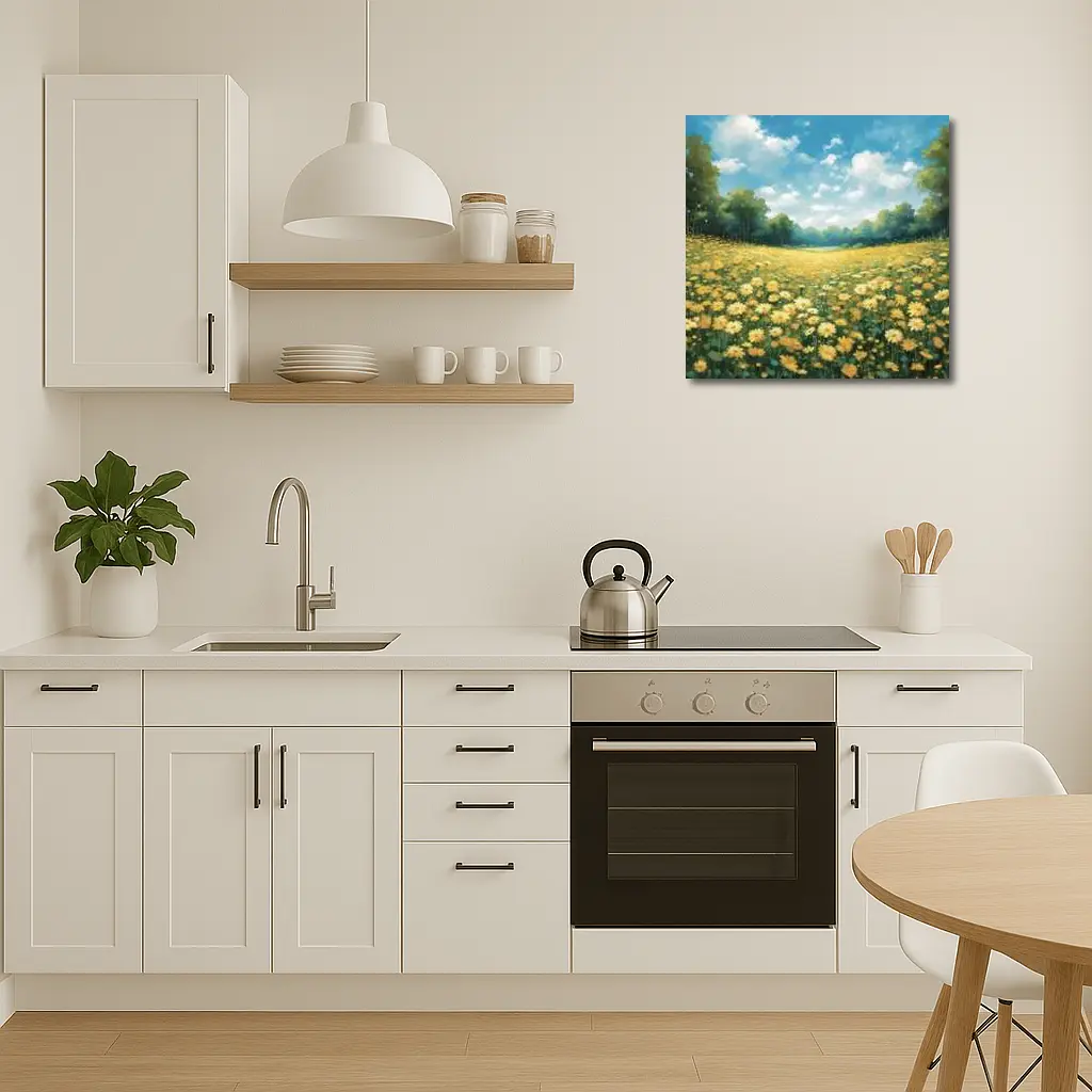 Yellow Daisy Field Blue Sky Painting – Wall Art