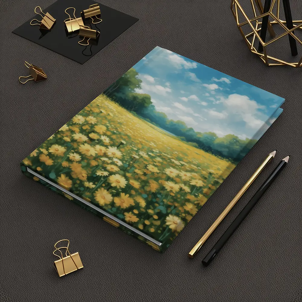 Yellow Daisy Field Blue Sky Painting – Notebooks