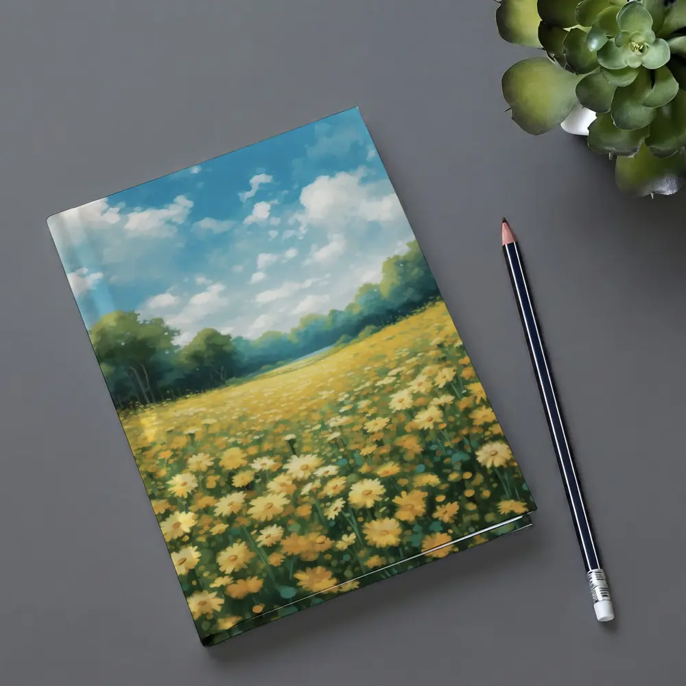 Yellow Daisy Field Blue Sky Painting – Notebooks