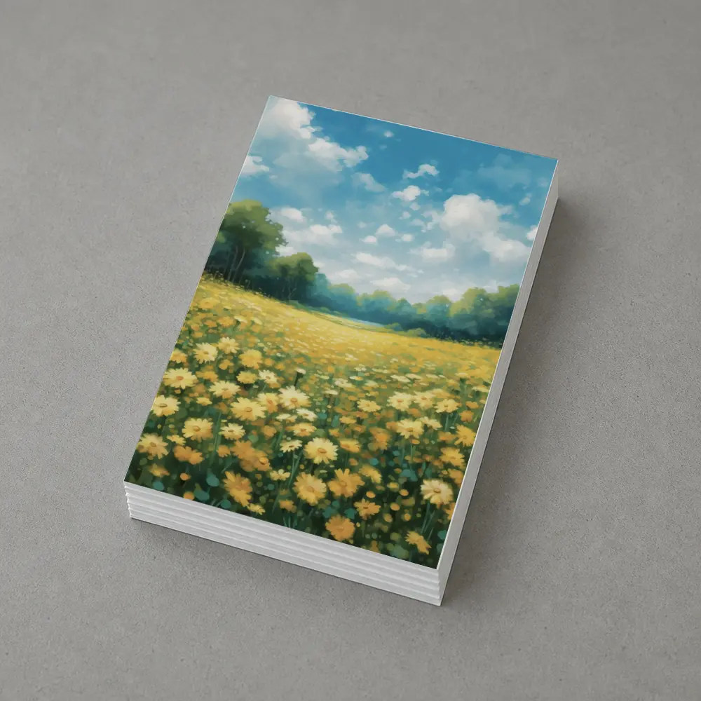 Yellow Daisy Field Blue Sky Painting – Postcards