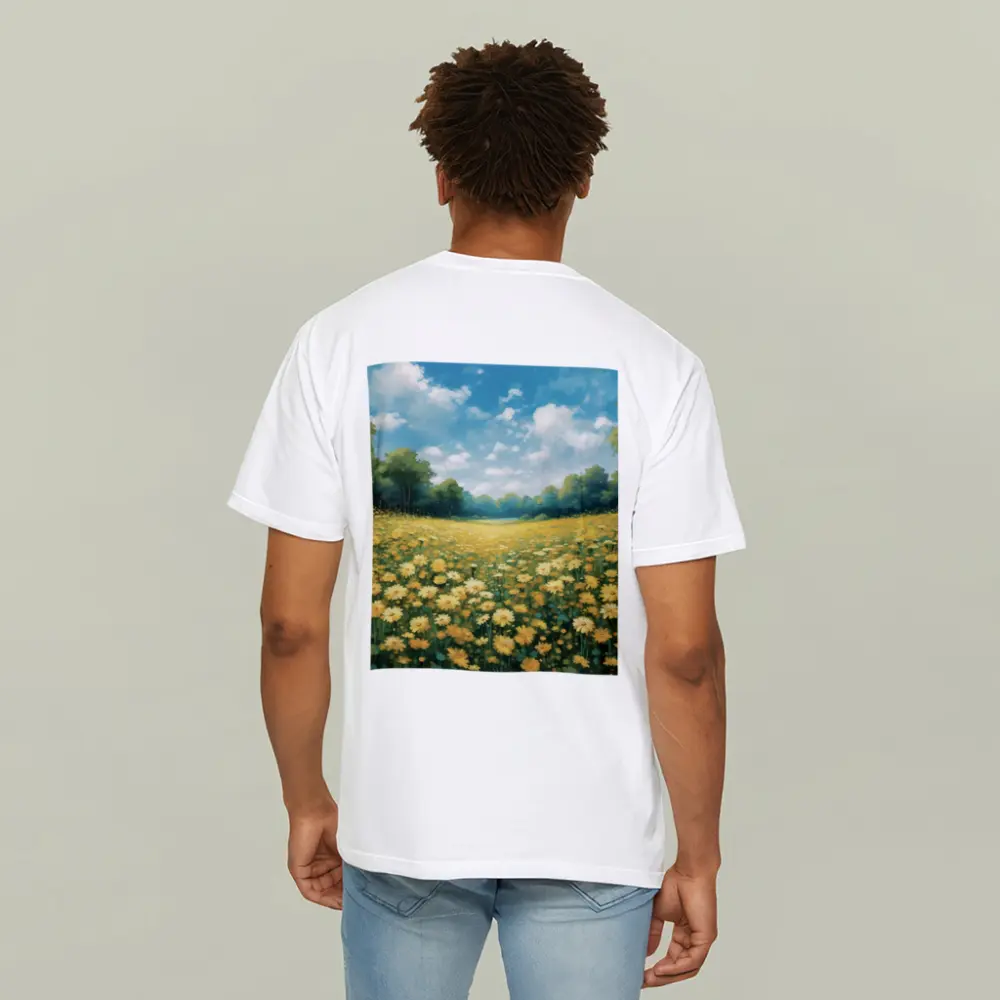 Yellow Daisy Field Blue Sky Painting – T-Shirts
