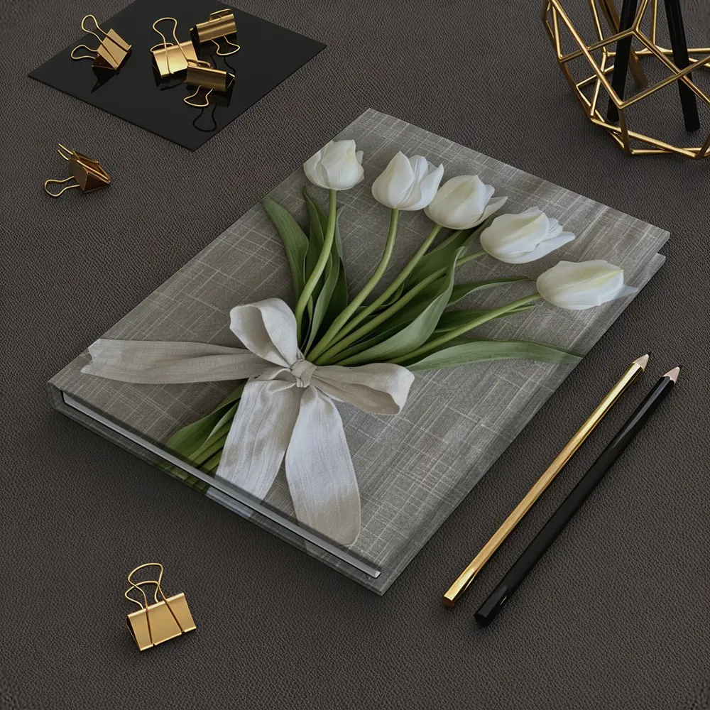White Tulips Bouquet Tied With Linen Ribbon – Notebooks