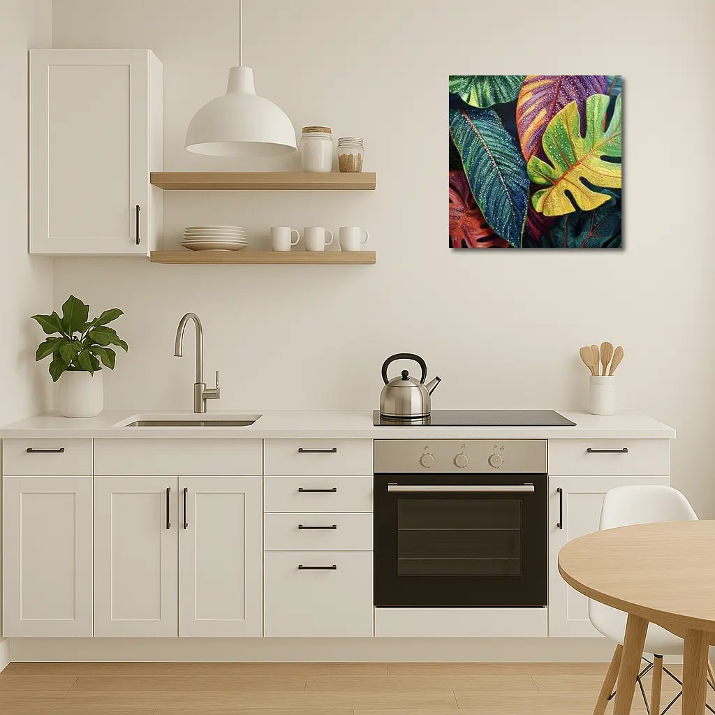 Tropical Monstera Leaves With Dew Drops – Wall Art