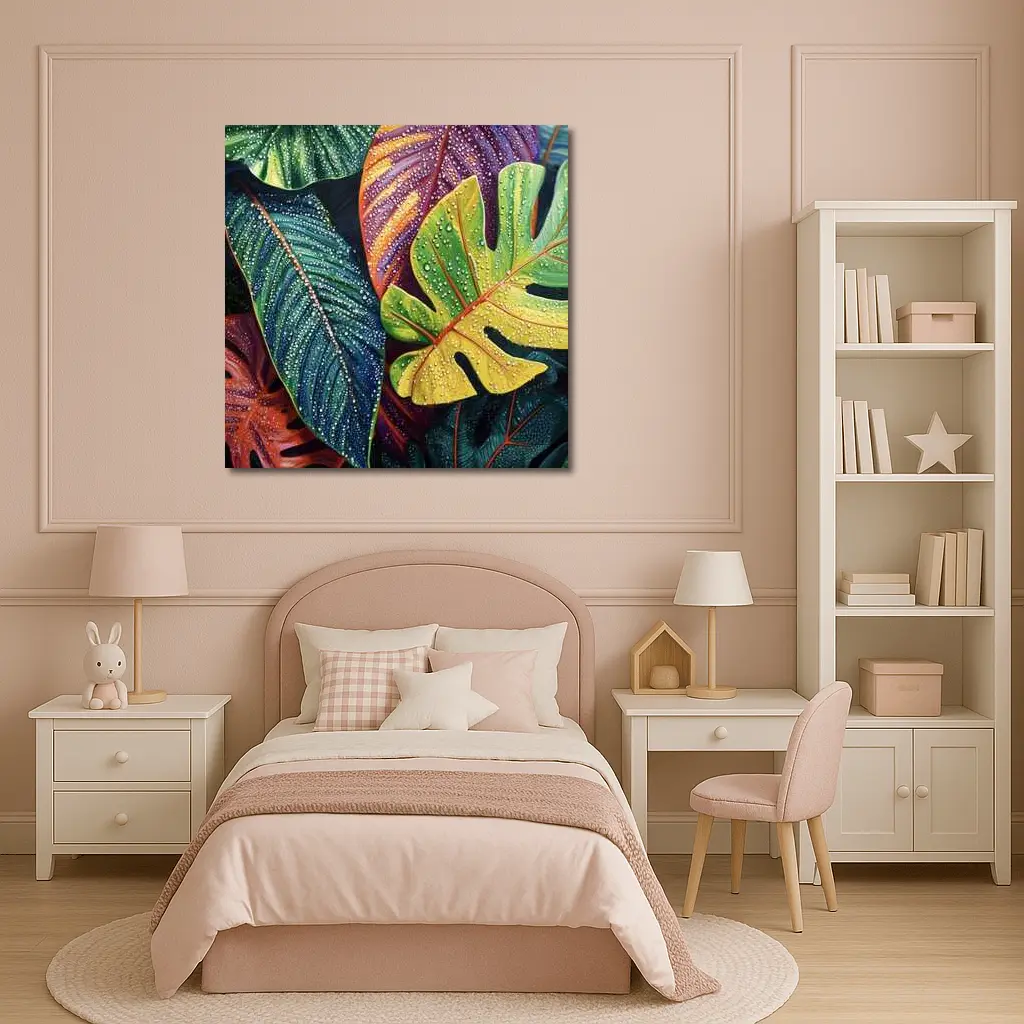 Tropical Monstera Leaves With Dew Drops – Wall Art