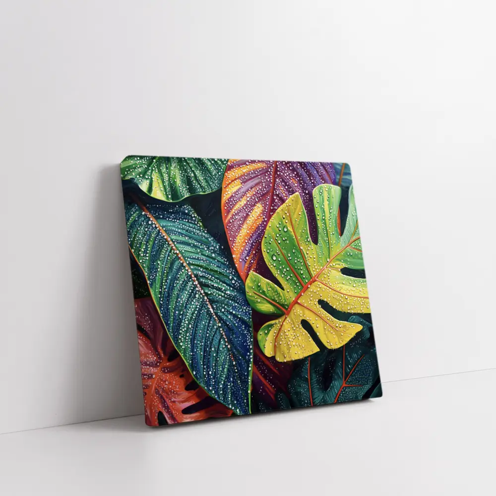 Tropical Monstera Leaves With Dew Drops – Wall Art