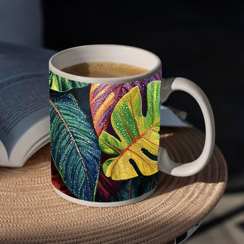 Tropical Monstera Leaves With Dew Drops – Mugs