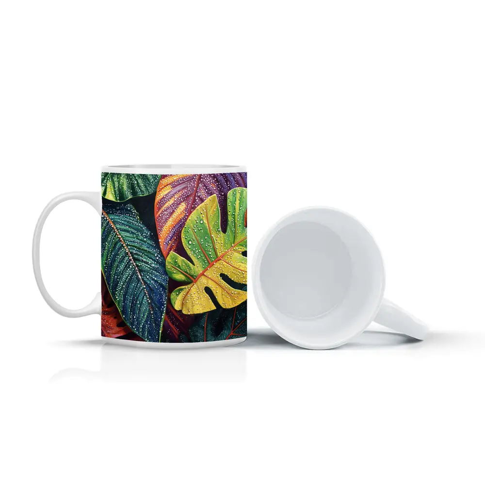 Tropical Monstera Leaves With Dew Drops – Mugs