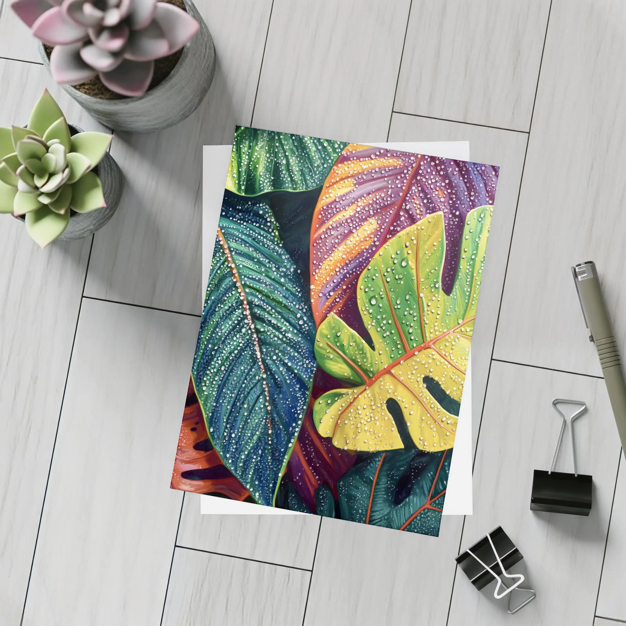 Tropical Monstera Leaves With Dew Drops – Postcards