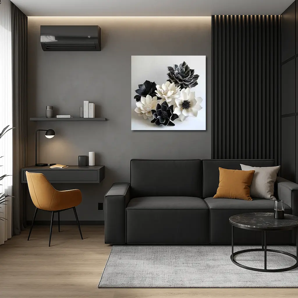 Black White Ceramic Dahlia Flowers Sculptural Art – Wall Art
