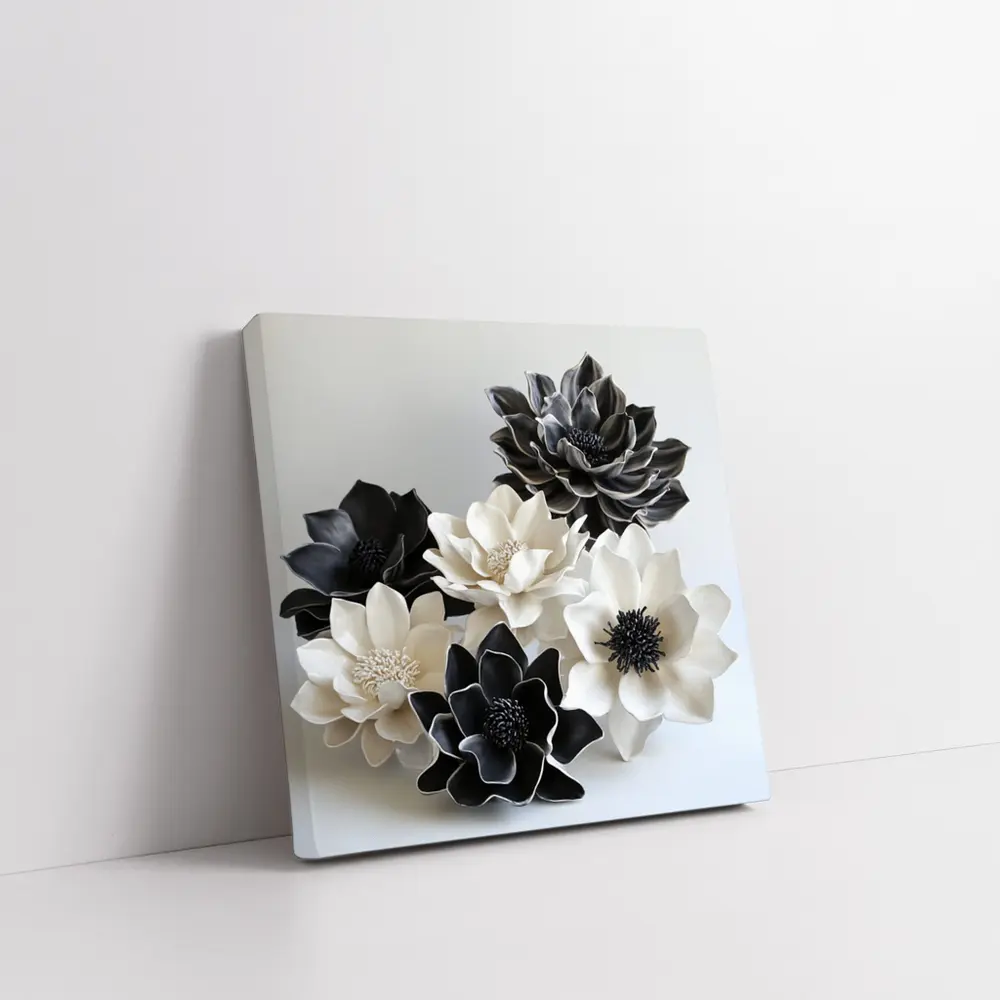 Black White Ceramic Dahlia Flowers Sculptural Art – Wall Art