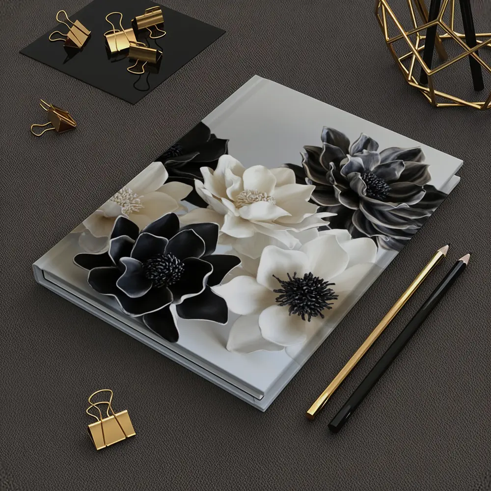 Black White Ceramic Dahlia Flowers Sculptural Art – Notebooks