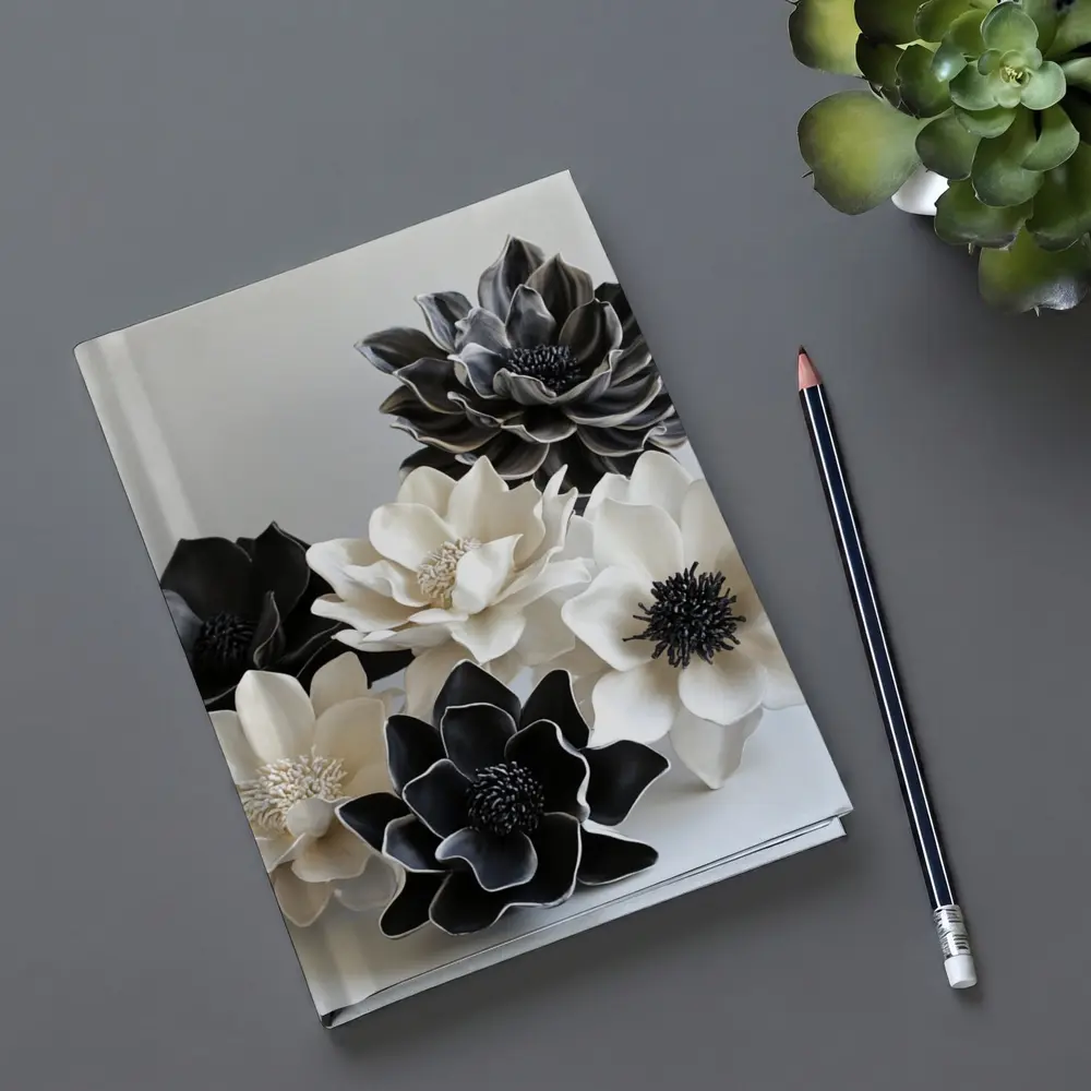 Black White Ceramic Dahlia Flowers Sculptural Art – Notebooks