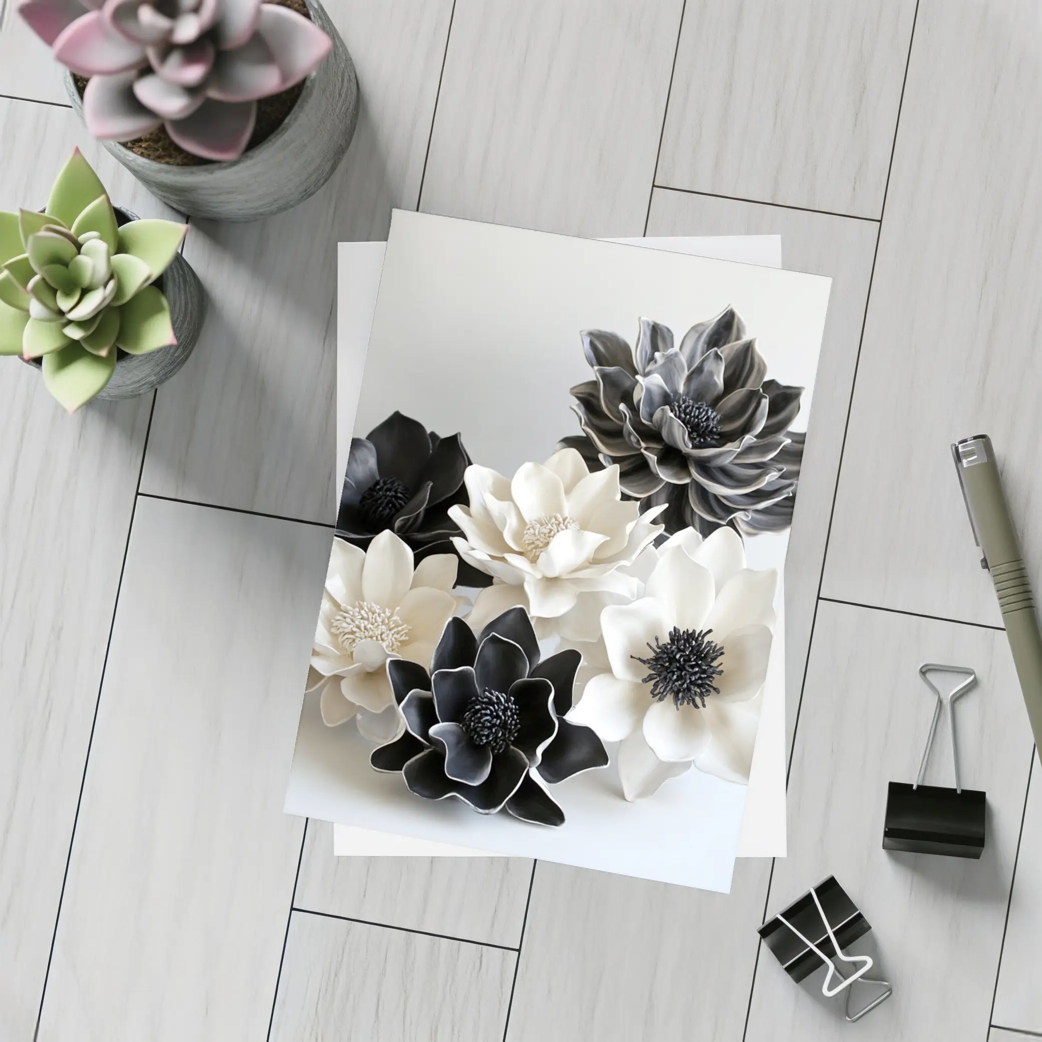 Black White Ceramic Dahlia Flowers Sculptural Art – Postcards