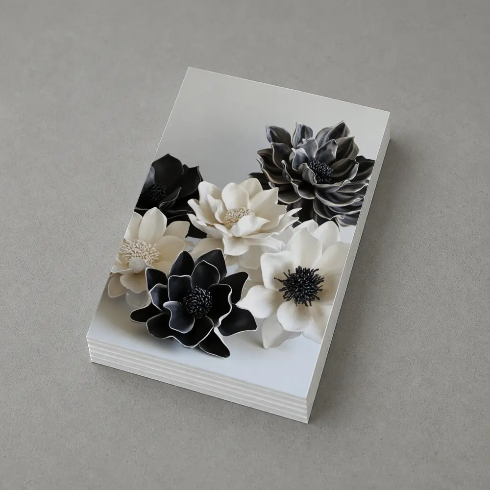 Black White Ceramic Dahlia Flowers Sculptural Art – Postcards
