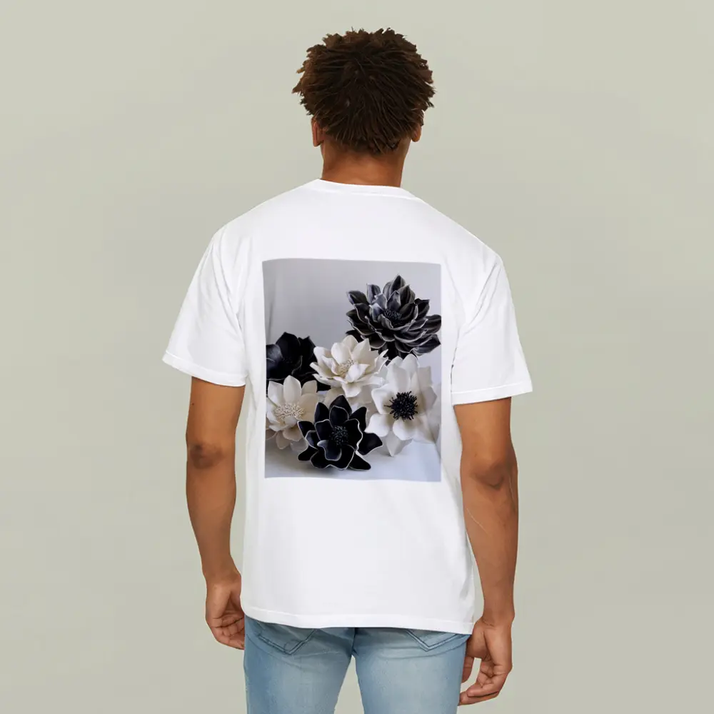 Black White Ceramic Dahlia Flowers Sculptural Art – T-Shirts
