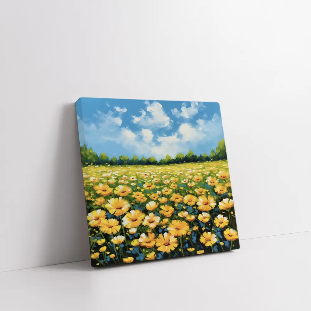 Yellow Daisy Field Blue Sky Painting – Wall Art