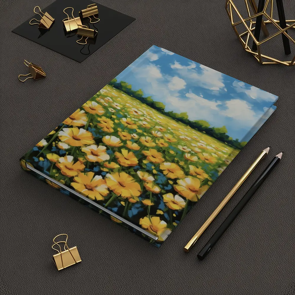 Yellow Daisy Field Blue Sky Painting – Notebooks
