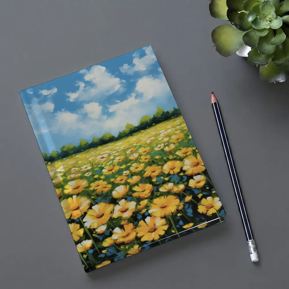 Yellow Daisy Field Blue Sky Painting – Notebooks
