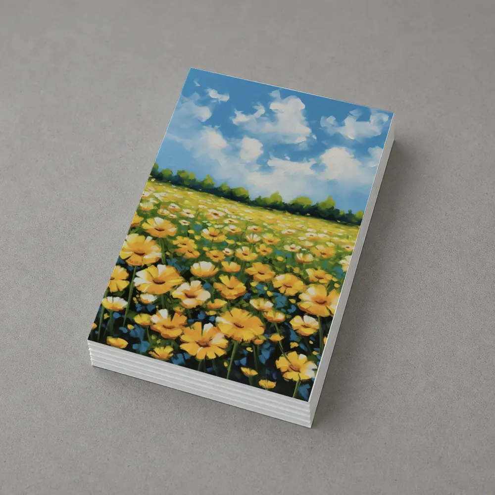 Yellow Daisy Field Blue Sky Painting – Postcards