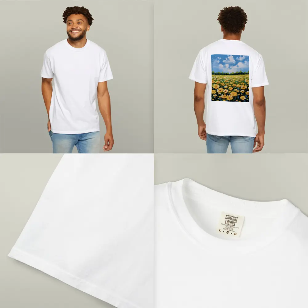 Yellow Daisy Field Blue Sky Painting – T-Shirts