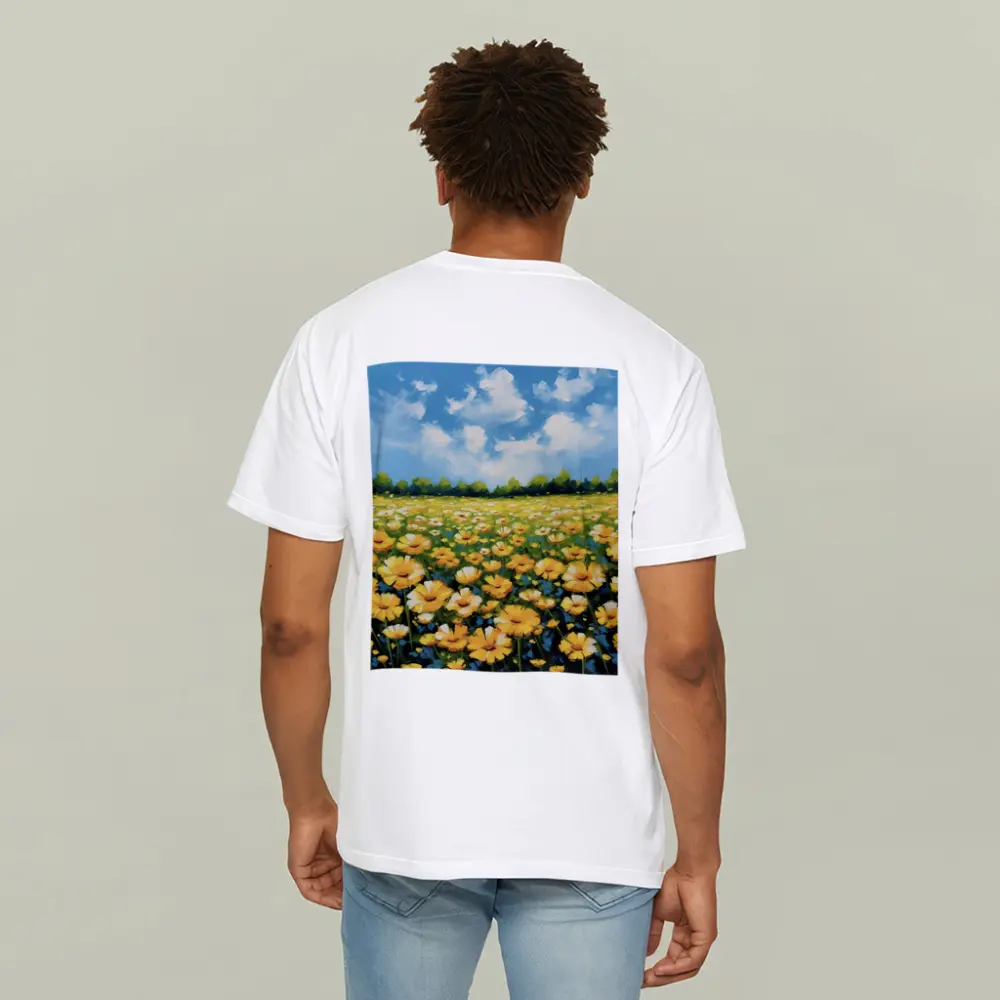 Yellow Daisy Field Blue Sky Painting – T-Shirts