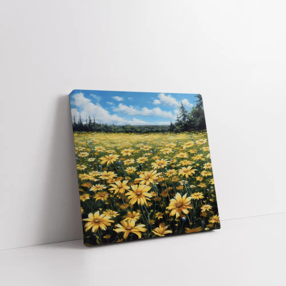 Yellow Daisy Field Blue Sky Painting – Wall Art