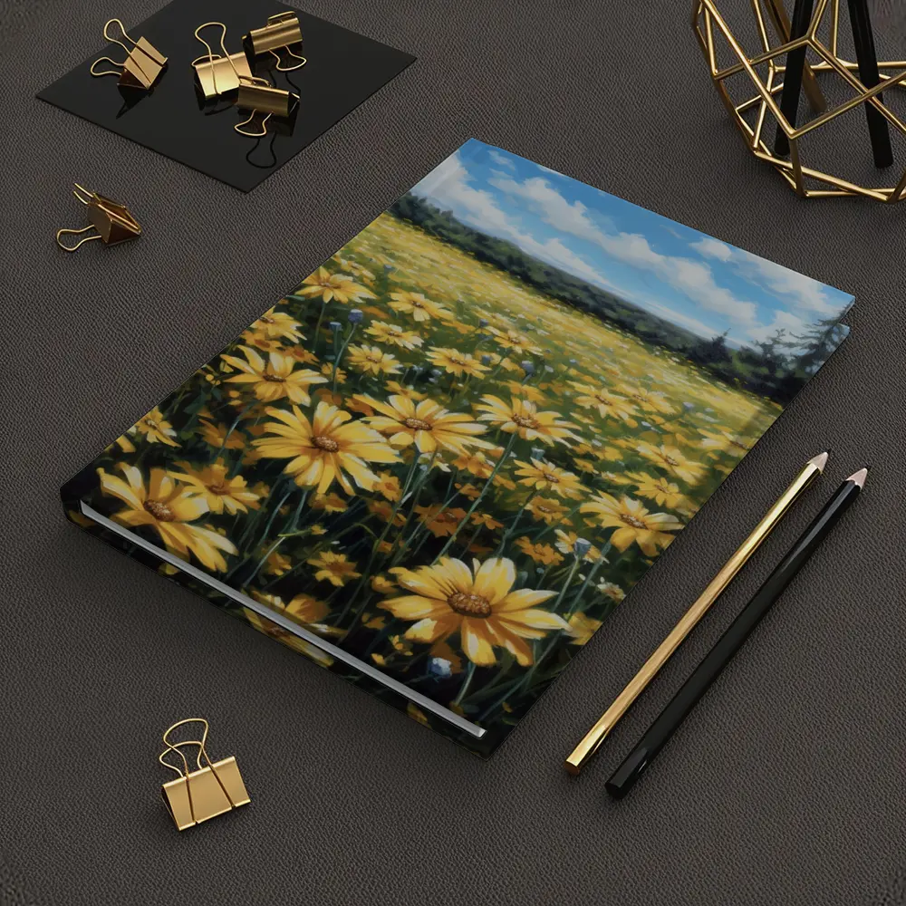 Yellow Daisy Field Blue Sky Painting – Notebooks
