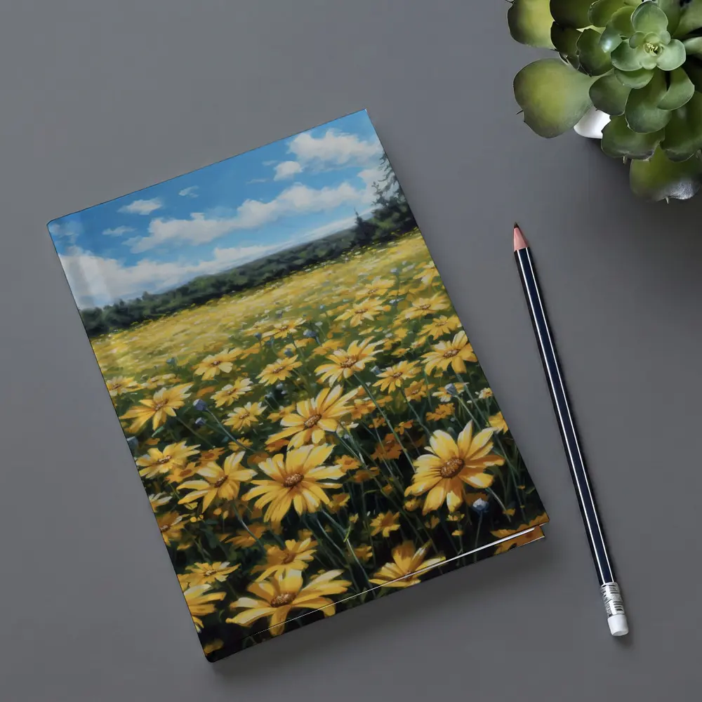 Yellow Daisy Field Blue Sky Painting – Notebooks