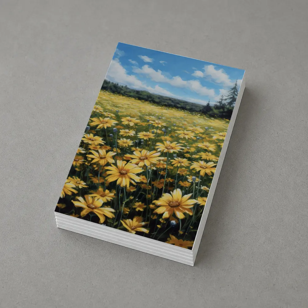 Yellow Daisy Field Blue Sky Painting – Postcards