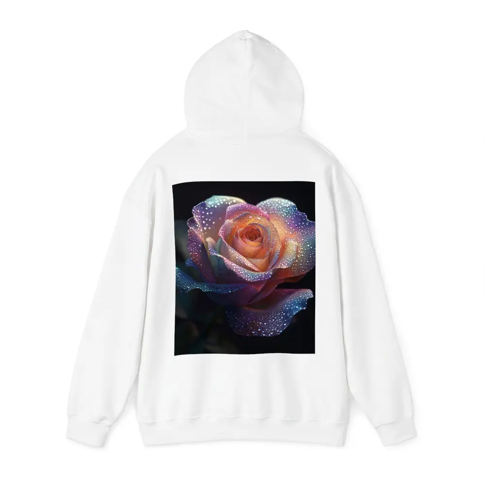Rainbow Rose With Dewdrops Dark Background – Hoodies
