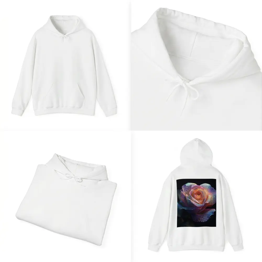 Rainbow Rose With Dewdrops Dark Background – Hoodies
