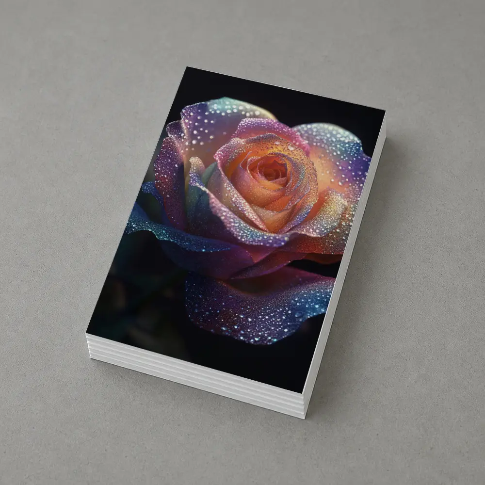 Rainbow Rose With Dewdrops Dark Background – Postcards