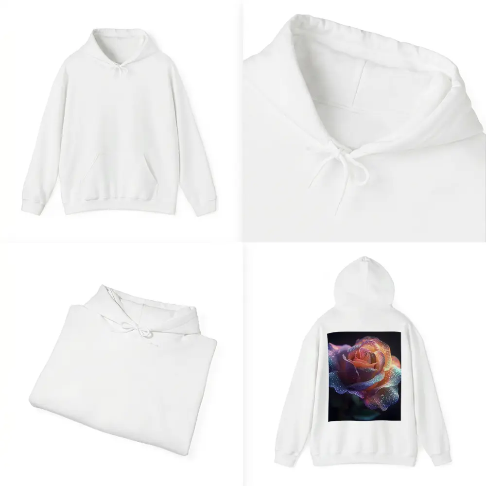 Glittery Rainbow Rose on Dark Background – Hoodies